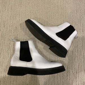 White leather chunky Chelsea boots